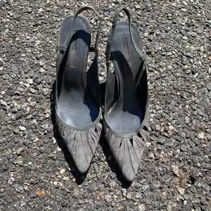 Donated Vintage Bandolino Gray Suede Sling Back Heels - Size 9M